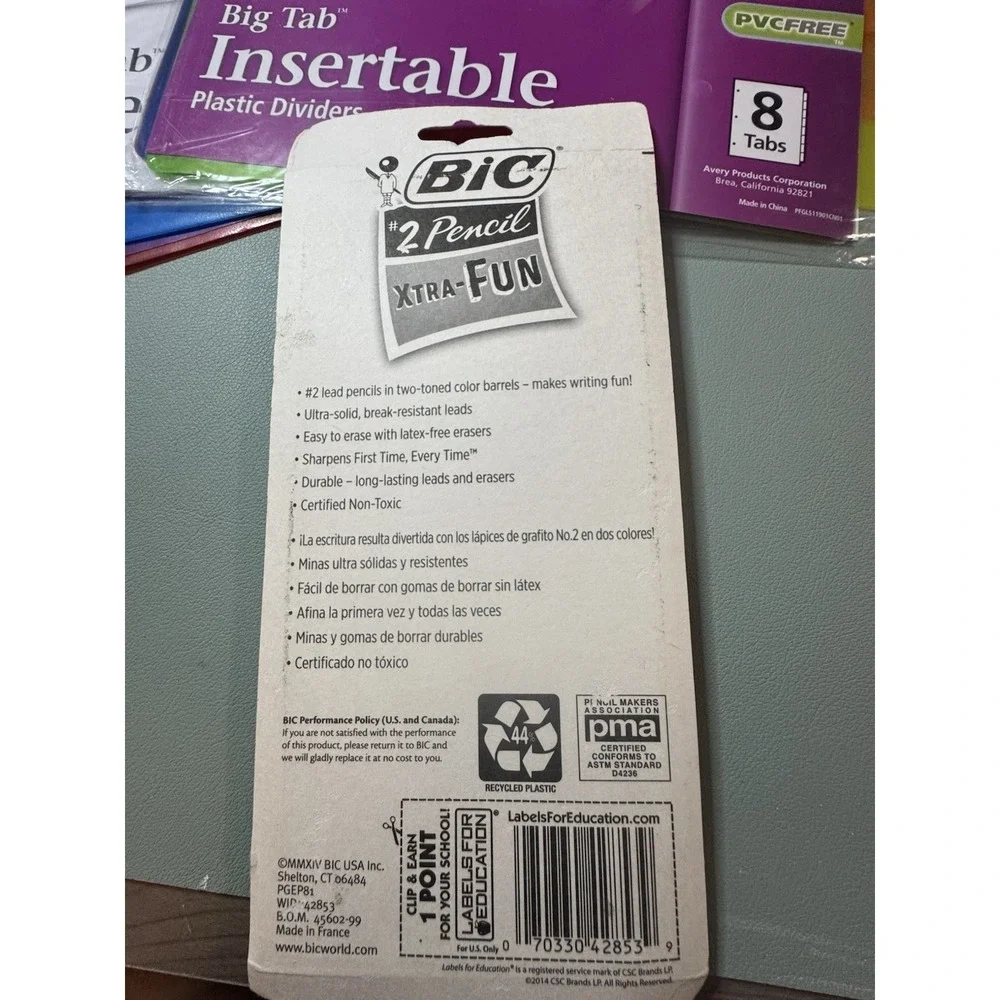 School Supplies SUPER LOT - 18 PIECES - Pencils - Folders - Dividers - Erasers